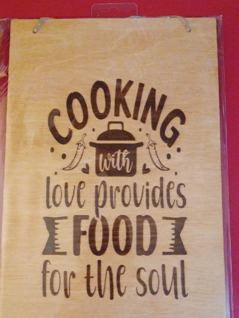 8x10Wooden Kitchen Sign "Cooking with Love Provides Food for the Soul" - Natural